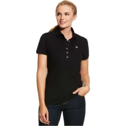 2023 Ariat Womens Prix 2.0 Short Sleeve Polo Top 10030467 - Black Colour Black