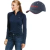 2022 Ariat Womens Sunstopper 2.0 1/4 Zip Baselayer Top & FREE Team Cap Bundle - Team / Navy