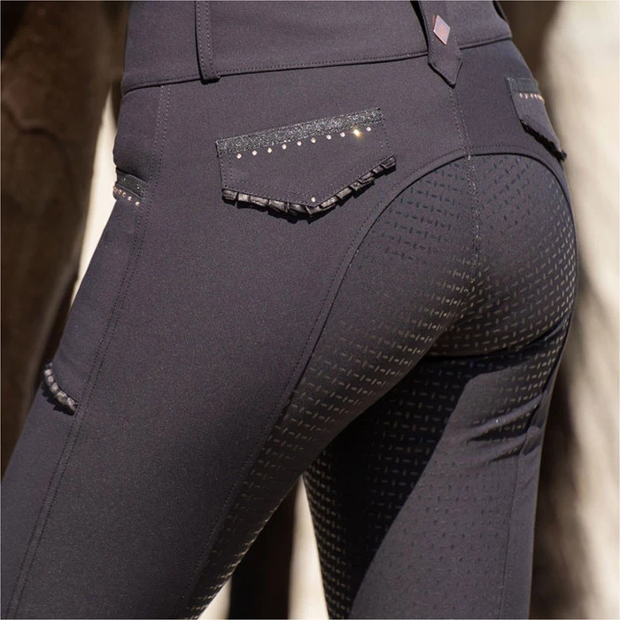 2023 Imperial Riding Womens Diva Capone Full Grip Riding Breeches KL4123003 - Black / Rose Gold Colour Black/Rose Gold - Image 4