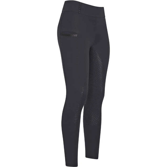 2023 Imperial Riding Womens Shiny Sparks Full Grip Riding Tights KL44322008 - Black Colour Black