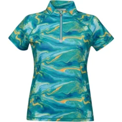 2022 Weatherbeeta Womens Ruby Printed Short Sleeve Top 1009343016 - Blue / Orange Swirl