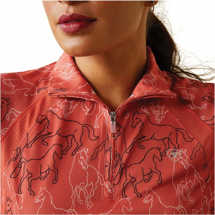 2023 Ariat Womens Sunstopper 2.0 1/4 Zip Baselayer 10030429 - Burnt Sienna Print Colour Burnt Sienna Mirror Print - Image 3