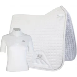 2022 Woof Wear Dressage Saddle Cloth & Womens Short Sleeve Performance Riding Shirt Bundle WA0006,WS0002 - White Colour White